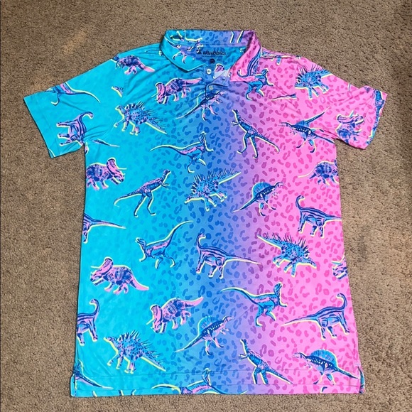 Chubbies Dino Delight Short Sleeve Performance Polo Shirt Turquoise / Aqua XL - Picture 3 of 8